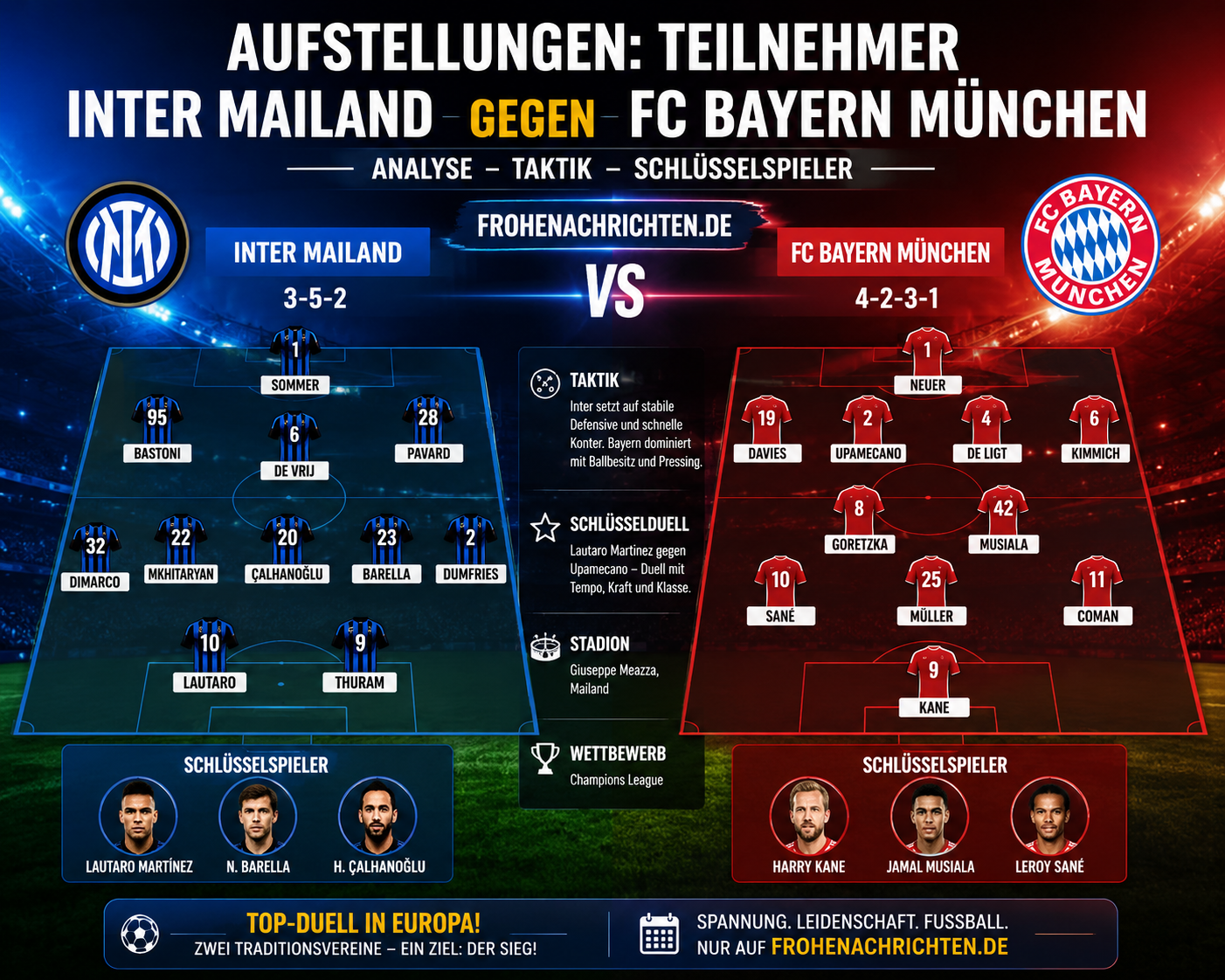 aufstellungen: teilnehmer: inter mailand gegen fc bayern münchen